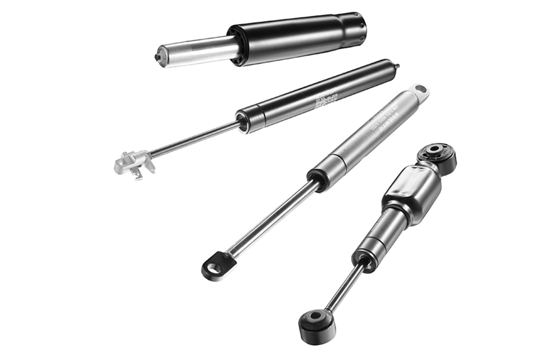 image of 4 different gas struts on a white background